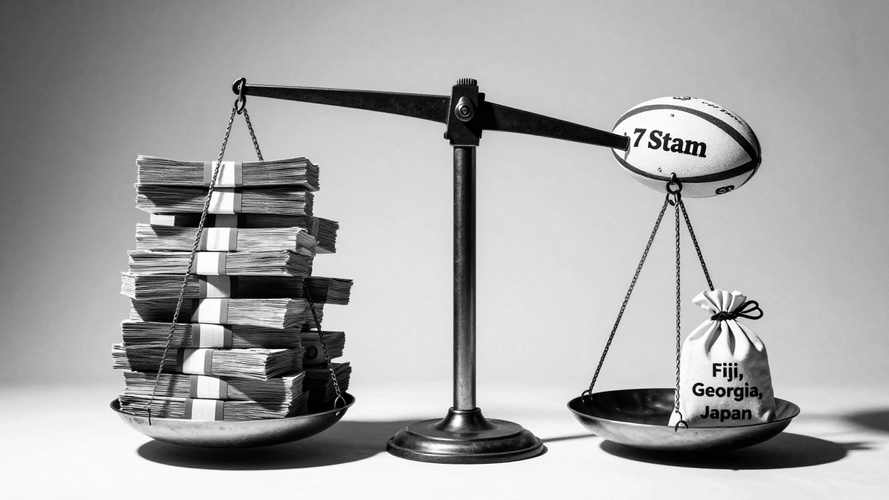 A scale tipped heavily toward wealthy rugby nations with a lone ball on the other side.