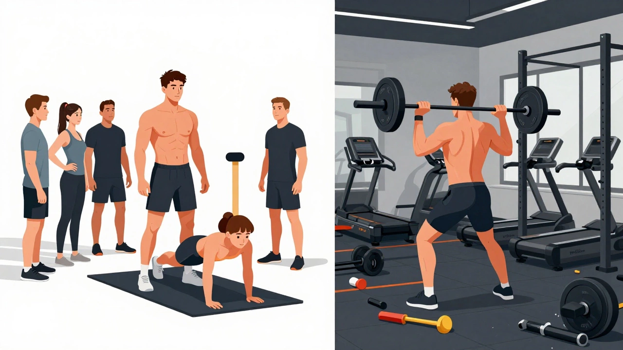 Split image: elite athlete supported by a recovery team versus an individual overtraining alone in a chaotic gym environment.