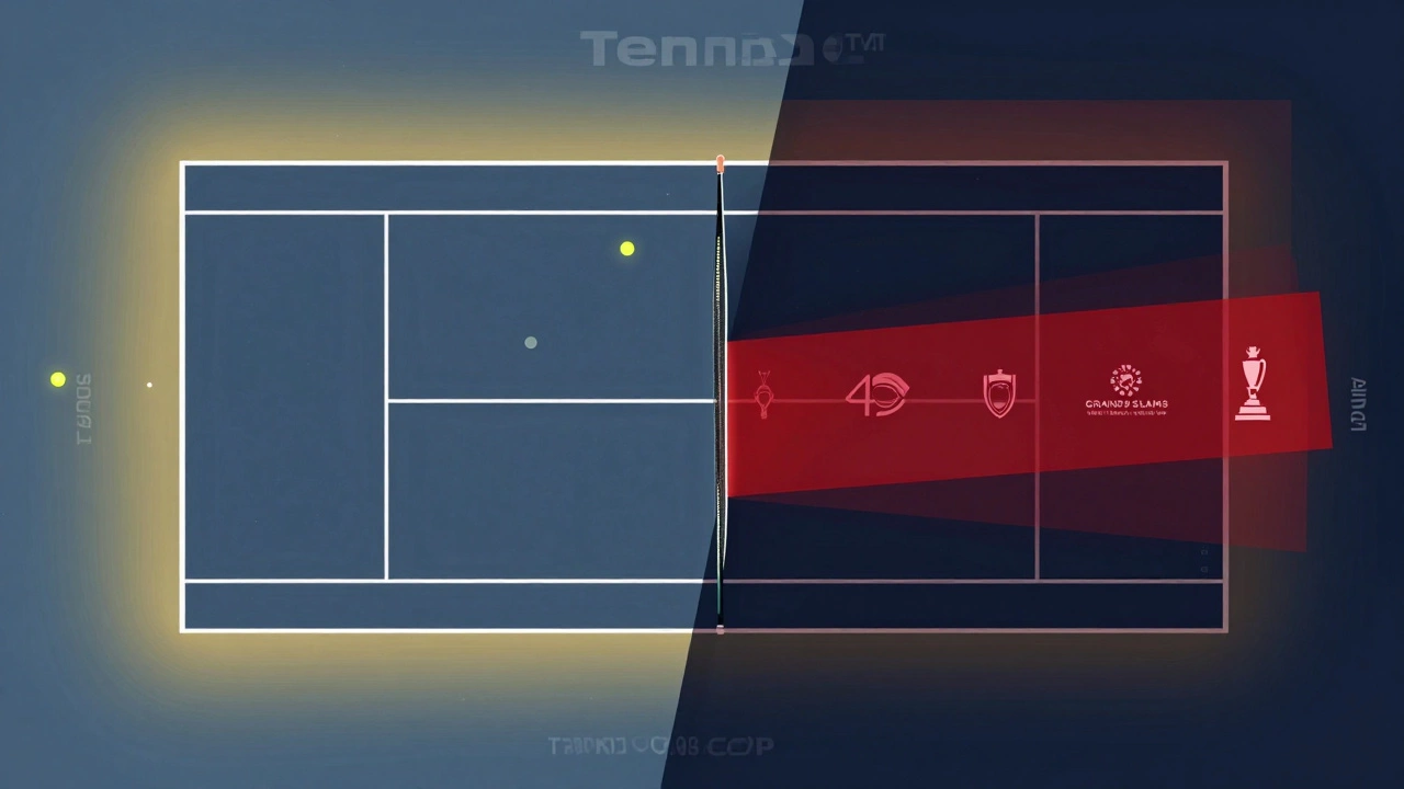 Fragmented tennis court showing covered and blocked tournament events.