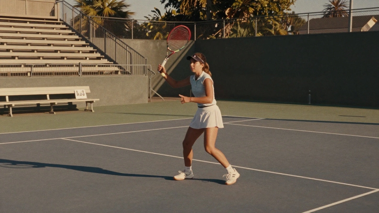 Young player competing in a quiet Challenger Tour match on an outdoor court.