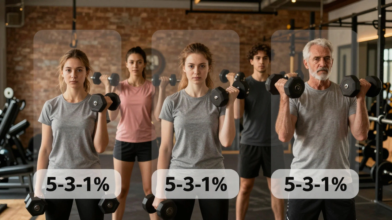 Diverse group of lifters following the 5-3-1 system in different gym settings