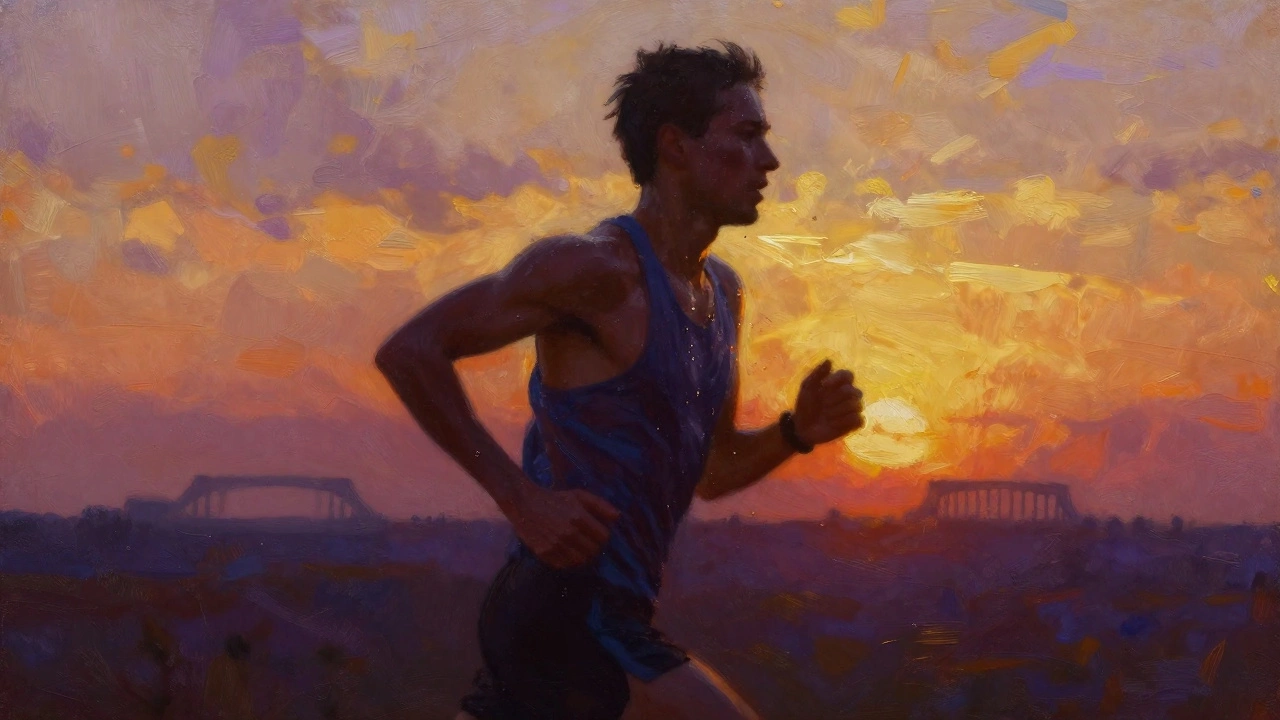 Silhouette of a runner against a sunset horizon