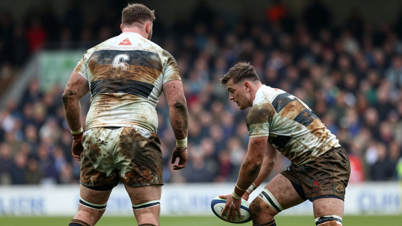 Two flankers side by side before a scrum, showing contrasting builds and focus.