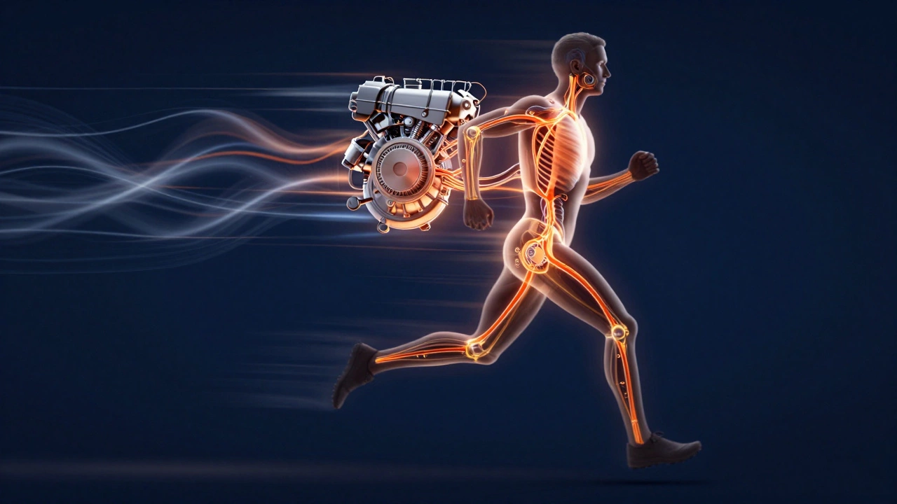 Conceptual illustration of a runner with a glowing internal energy system.