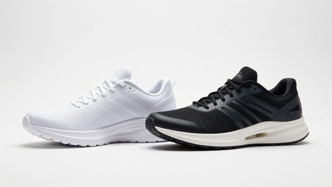 Side-by-side comparison of a maximalist cushioned shoe and a stability shoe.