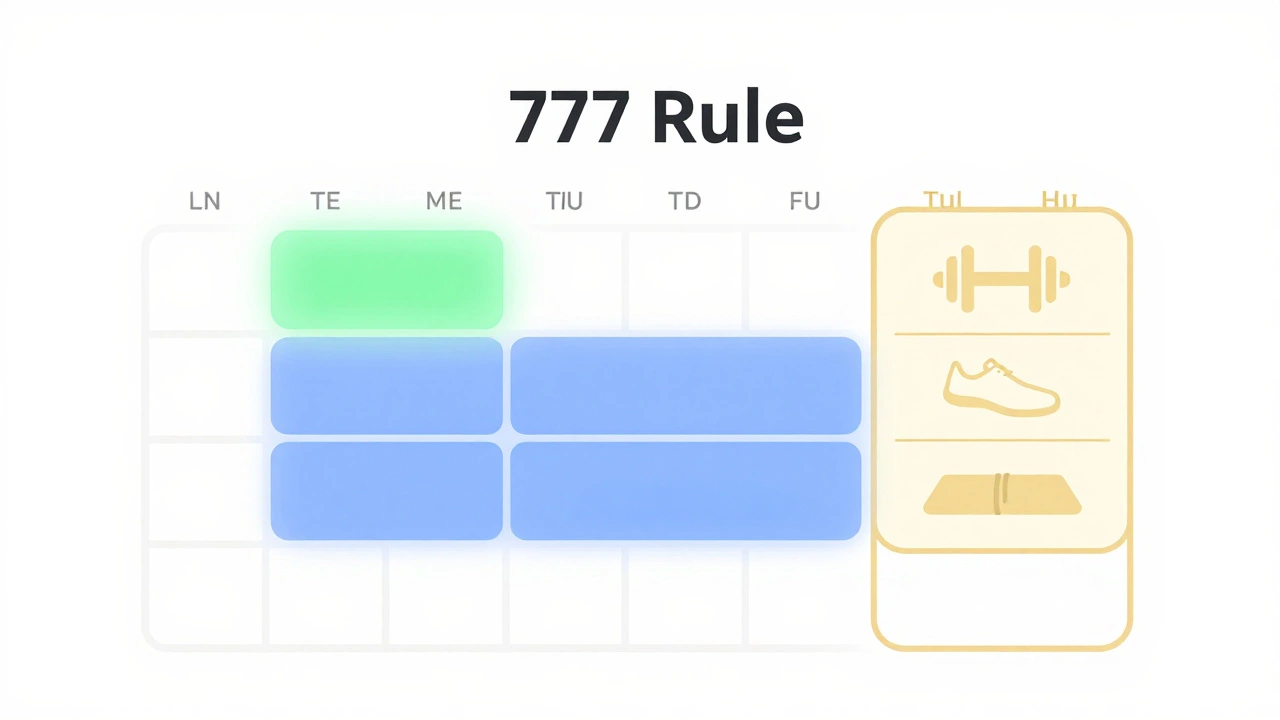 Conceptual graphic showing a calendar grid for the 7-7-7 consistency rule.