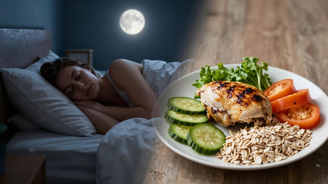 Split image showing peaceful sleep and healthy meal preparation