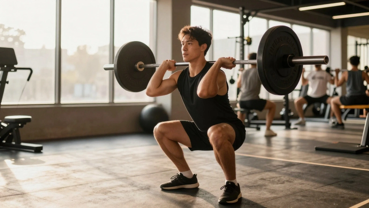 Athlete lifting weights in a bright, modern gym