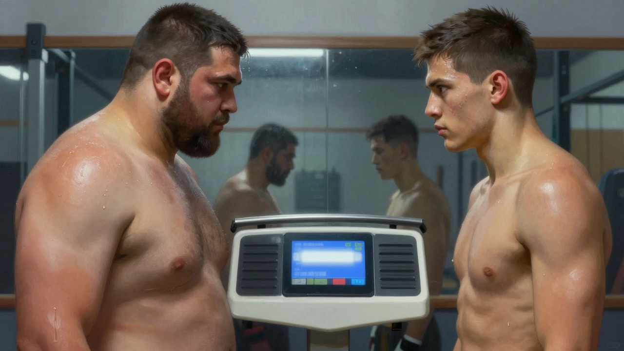 Boxers weighing in on scales to ensure fair weight class competition