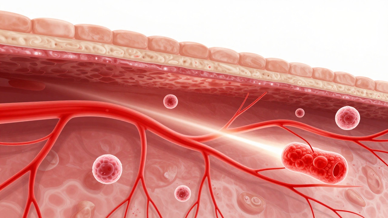 Illustration of blood flow nourishing skin collagen