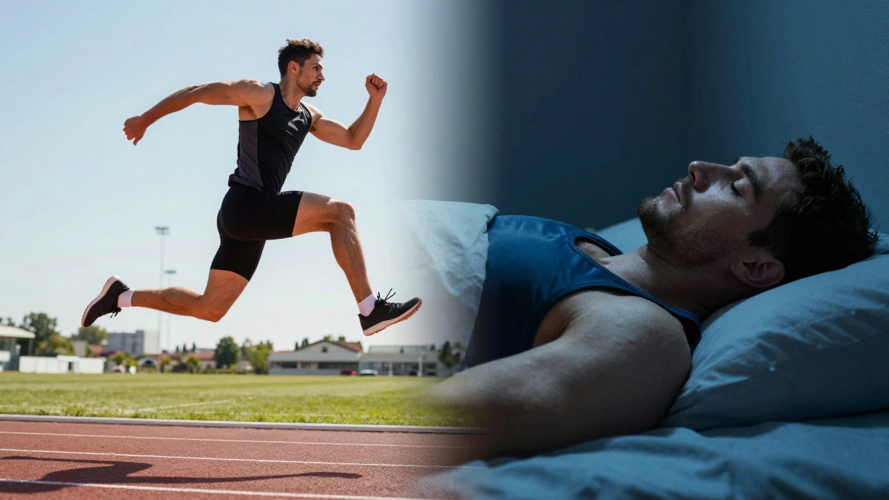 Split image showing athletic action and peaceful rest side-by-side