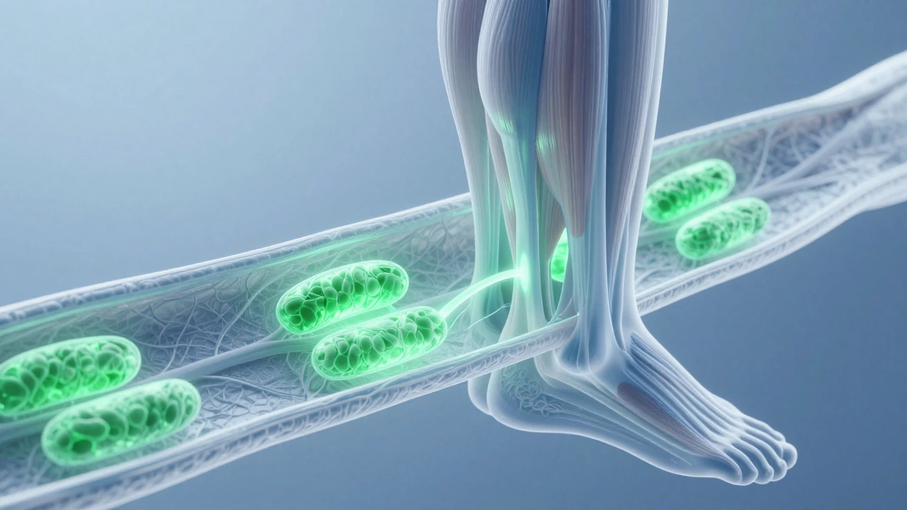 Illustration of mitochondria in muscle fibers representing aerobic energy