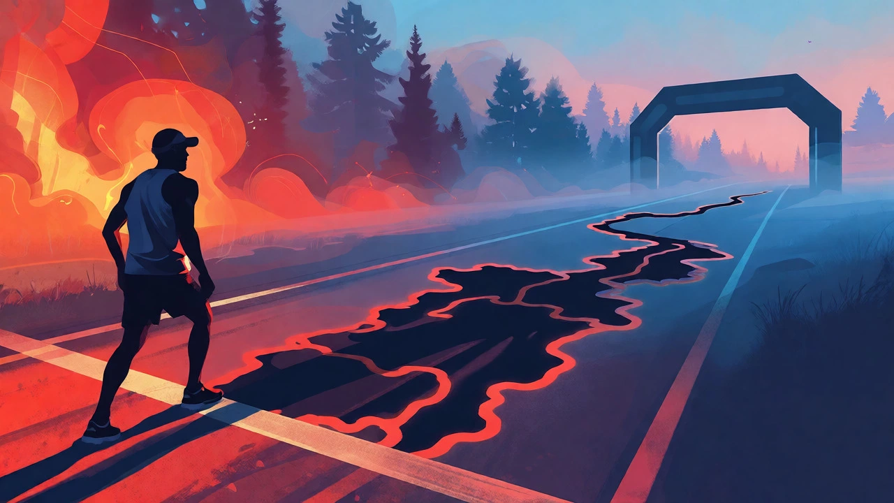 Artistic depiction of a runner facing a misty finish line representing tapering