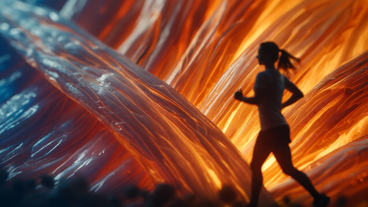 Glowing muscle fibers and jogging silhouette