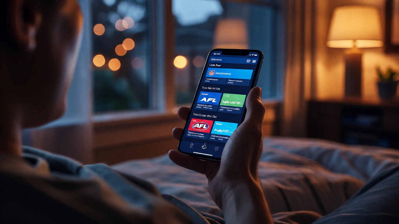 Person using a smartphone to stream live sports games at night