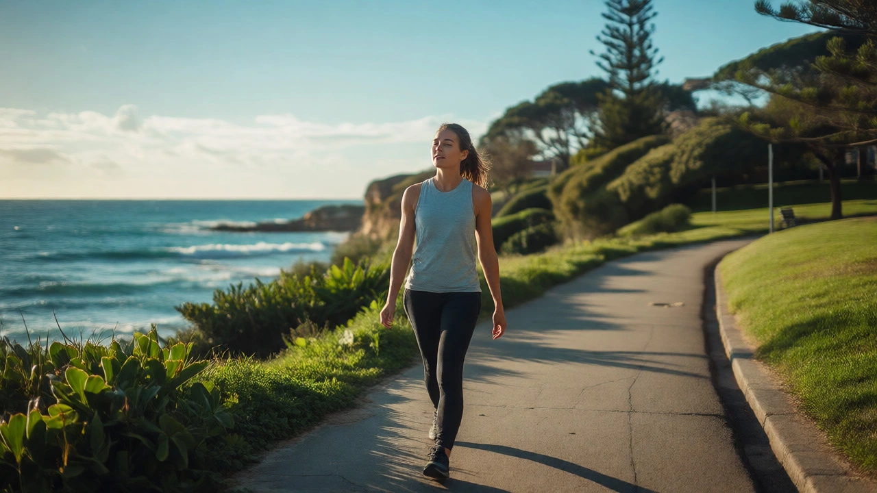 Individual walking along a scenic coastal path for active recovery